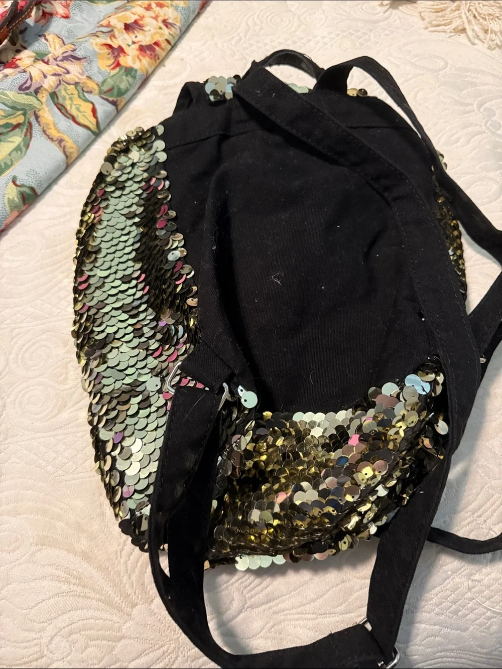 PINK Victoria's Secret Gold and Silver Sequin Mini Backpack
